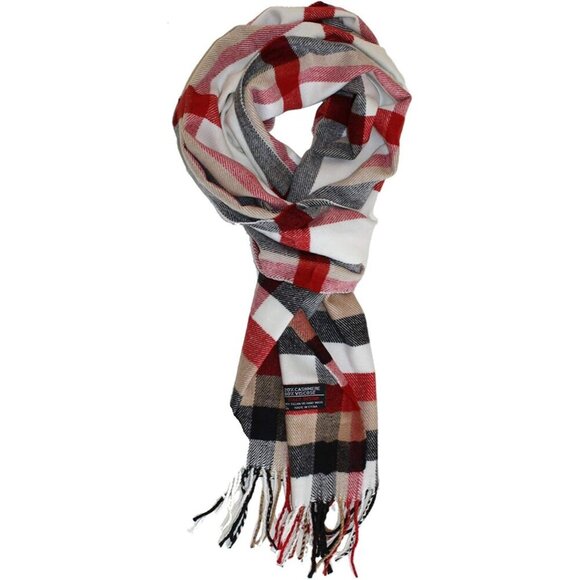 Women's White Red Plaid Super Soft Classic Cashmere Feel Winter Scarves And Wrap - Picture 2 of 3